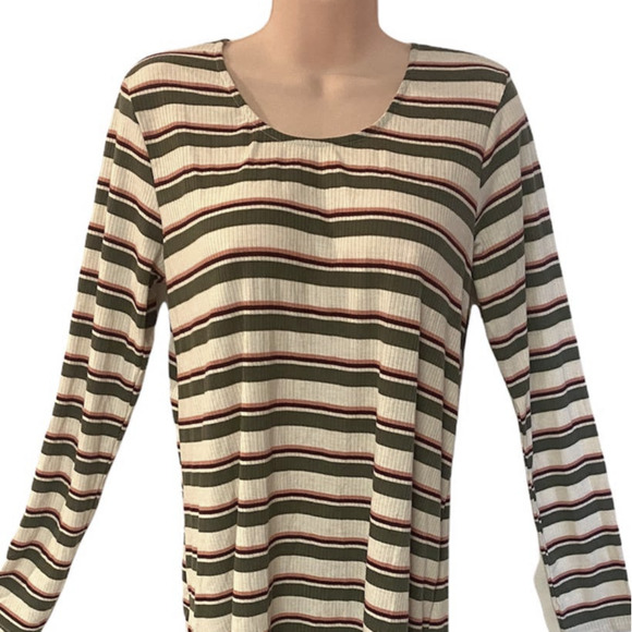 PPLA Lace-Up Back Ribbed Casual Long Sleeve T-Shirt Dress Ivory Olive Peach Wine - Picture 7 of 8